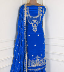 Crepe Royal Blue Unstitched Lehenga Suit
