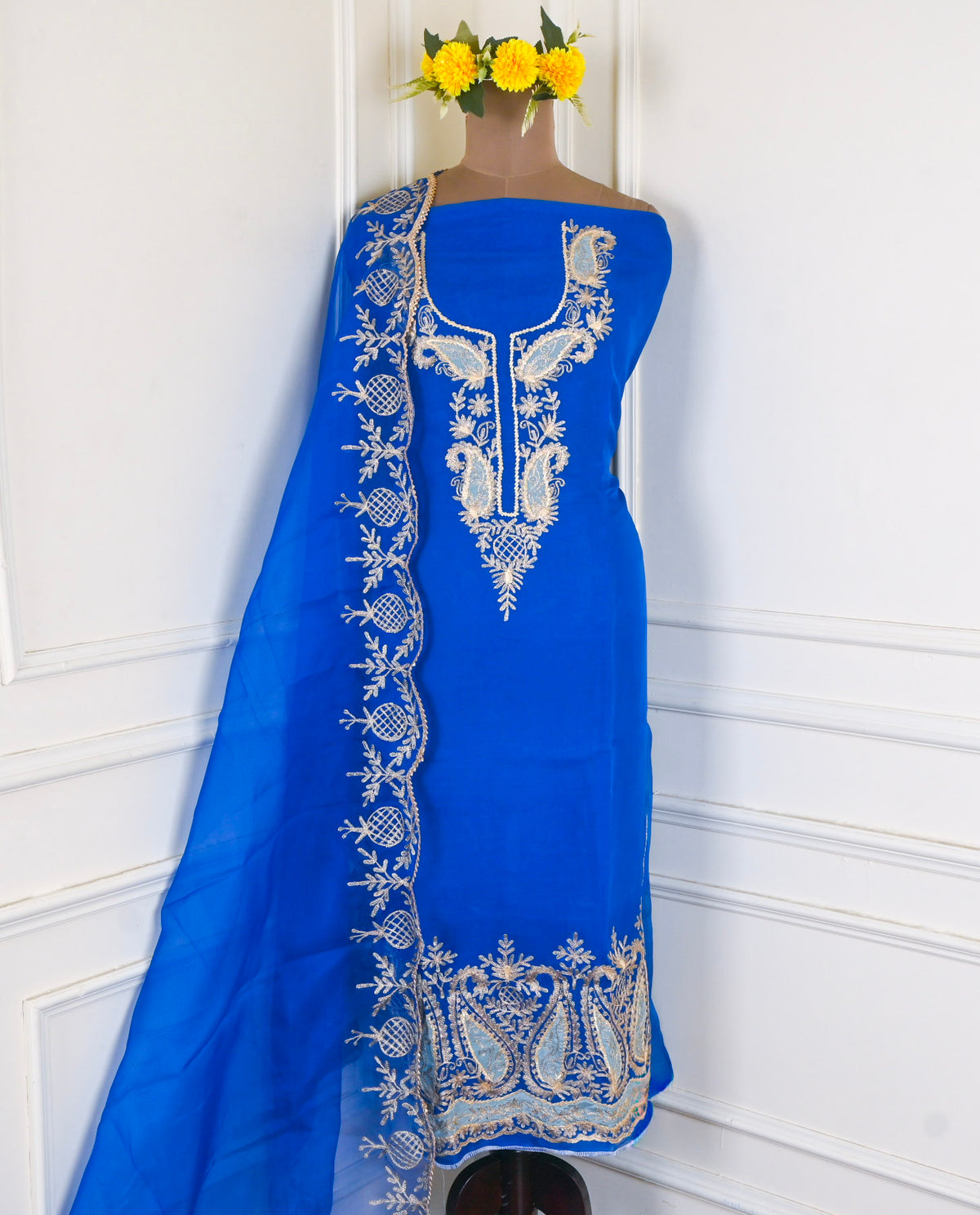 Organza Blue Unstitched Suit