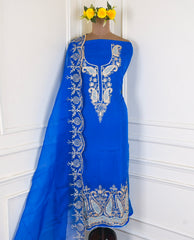 Organza Blue Unstitched Suit