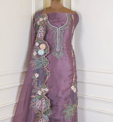Organza Purple Unstitched Suit