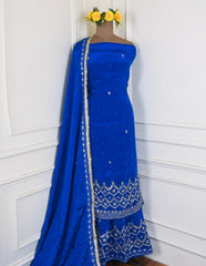 Crepe Blue Unstitched Lehenga Suit