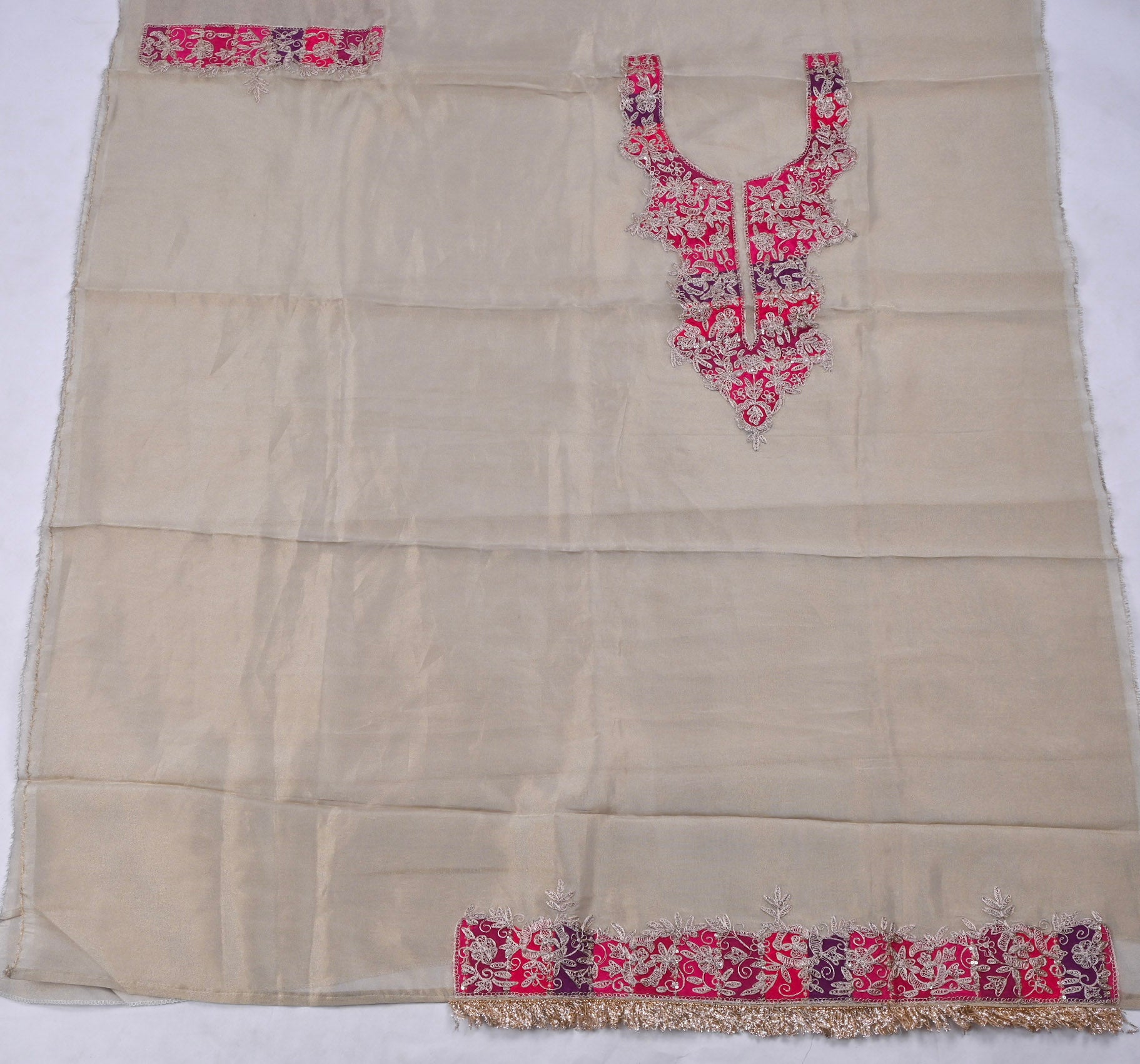 Shimmer Beige Pink Unstitched Suit
