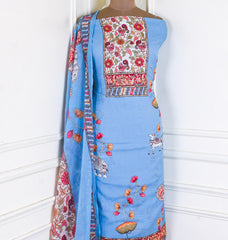 Mul Cotton sky  blue Unstitched Suit