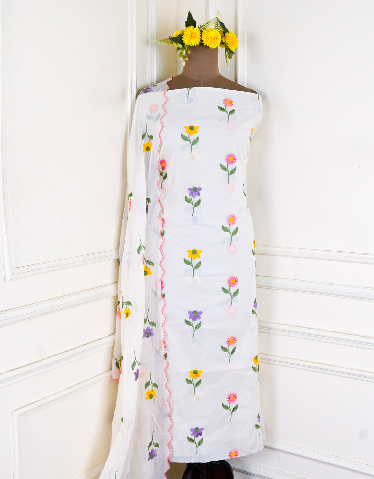 Cotton White Unstitched Suit