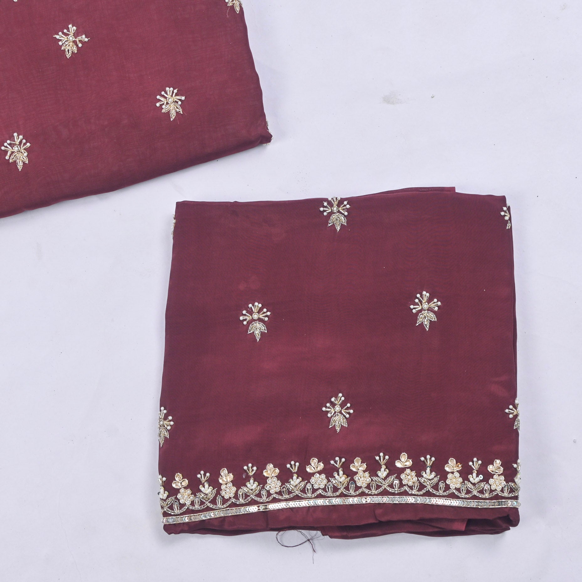 Organza Wine Unstitched Suit