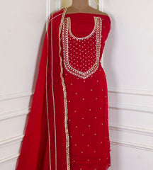 Organza Maroon Unstitched Suit