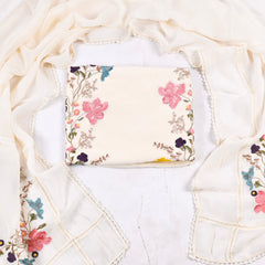 Organza White Unstitched Suit