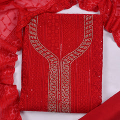 Georgette Red Unstitched Suit