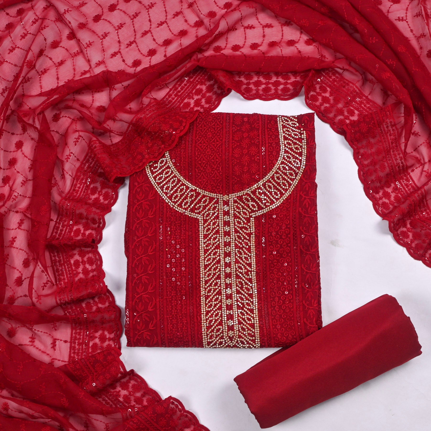 Georgette Maroon Unstitched Suit