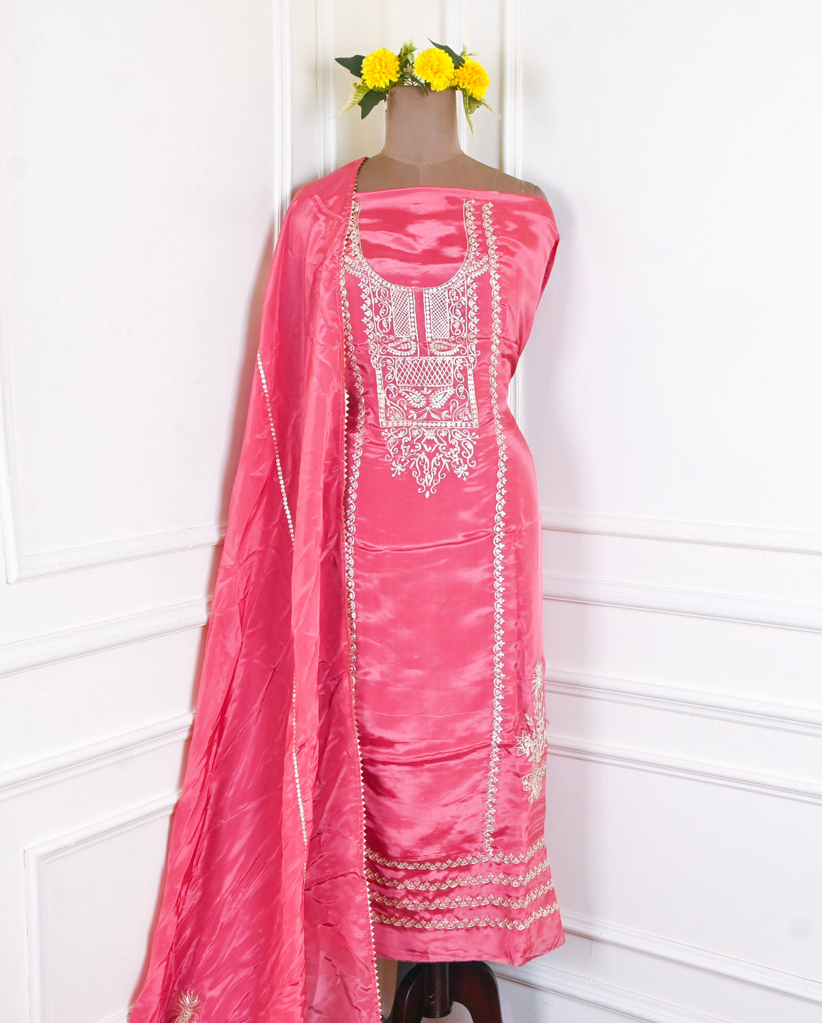 Crepe Onion Pink Unstitched Suit