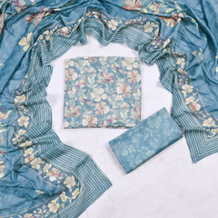 Muslin Light Blue Unstitched Suit