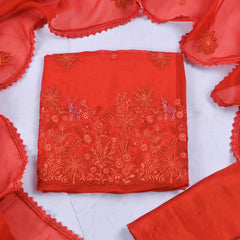 Organza Rust Unstitched Suit