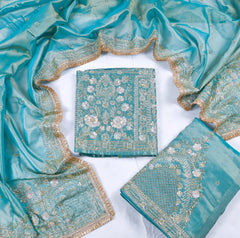 Shimmer Ferozi Unstitched Lehenga Suit