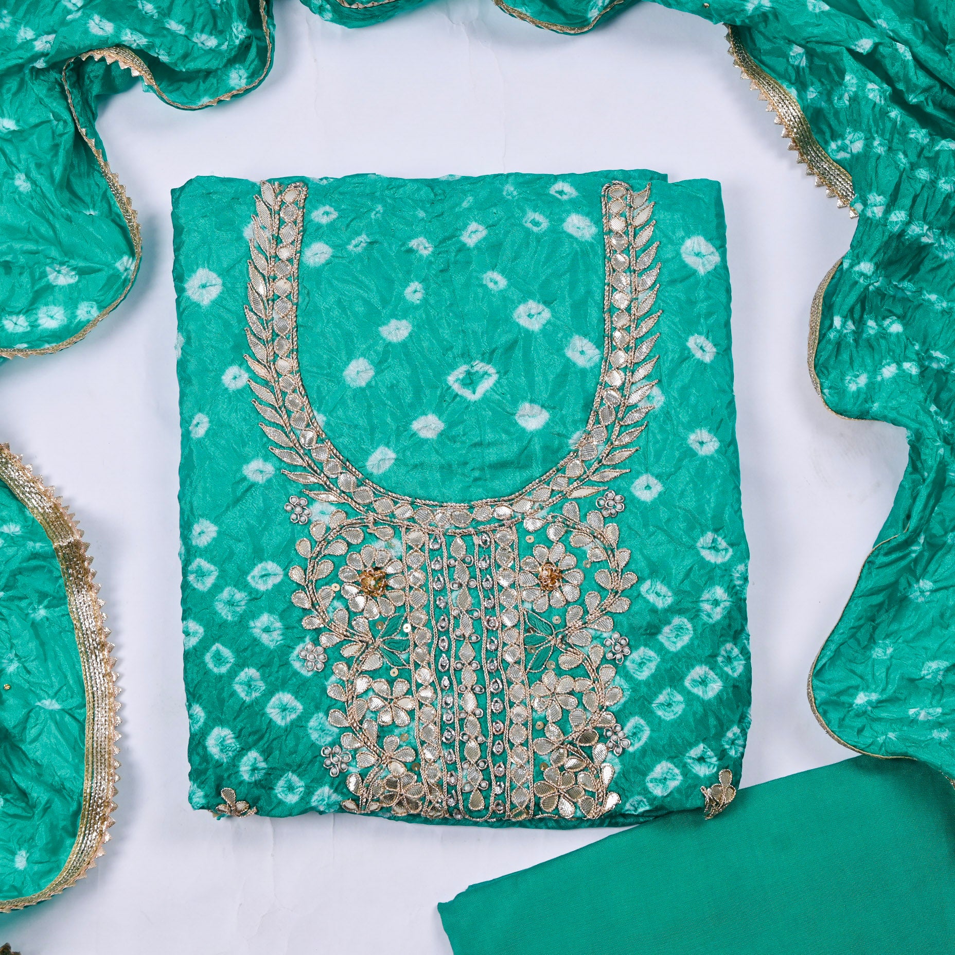 Muslin Teal Blue Unstitched Suit