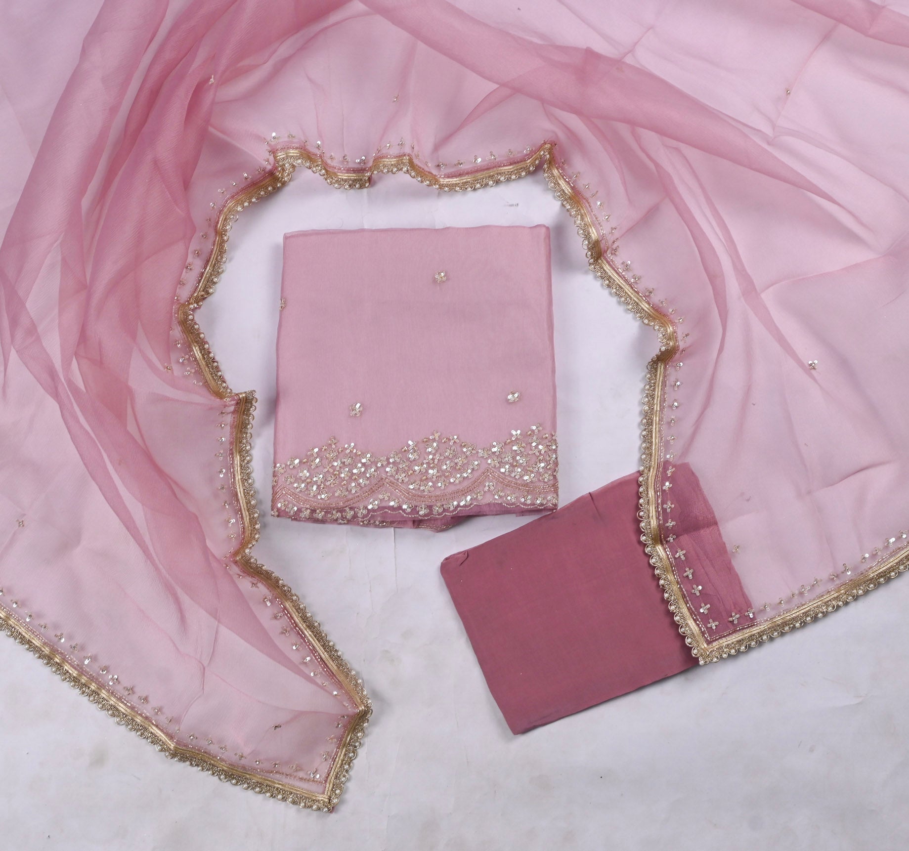 Crush Baby Pink Unstitched Suit