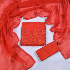 Organza Rust Unstitched Suit