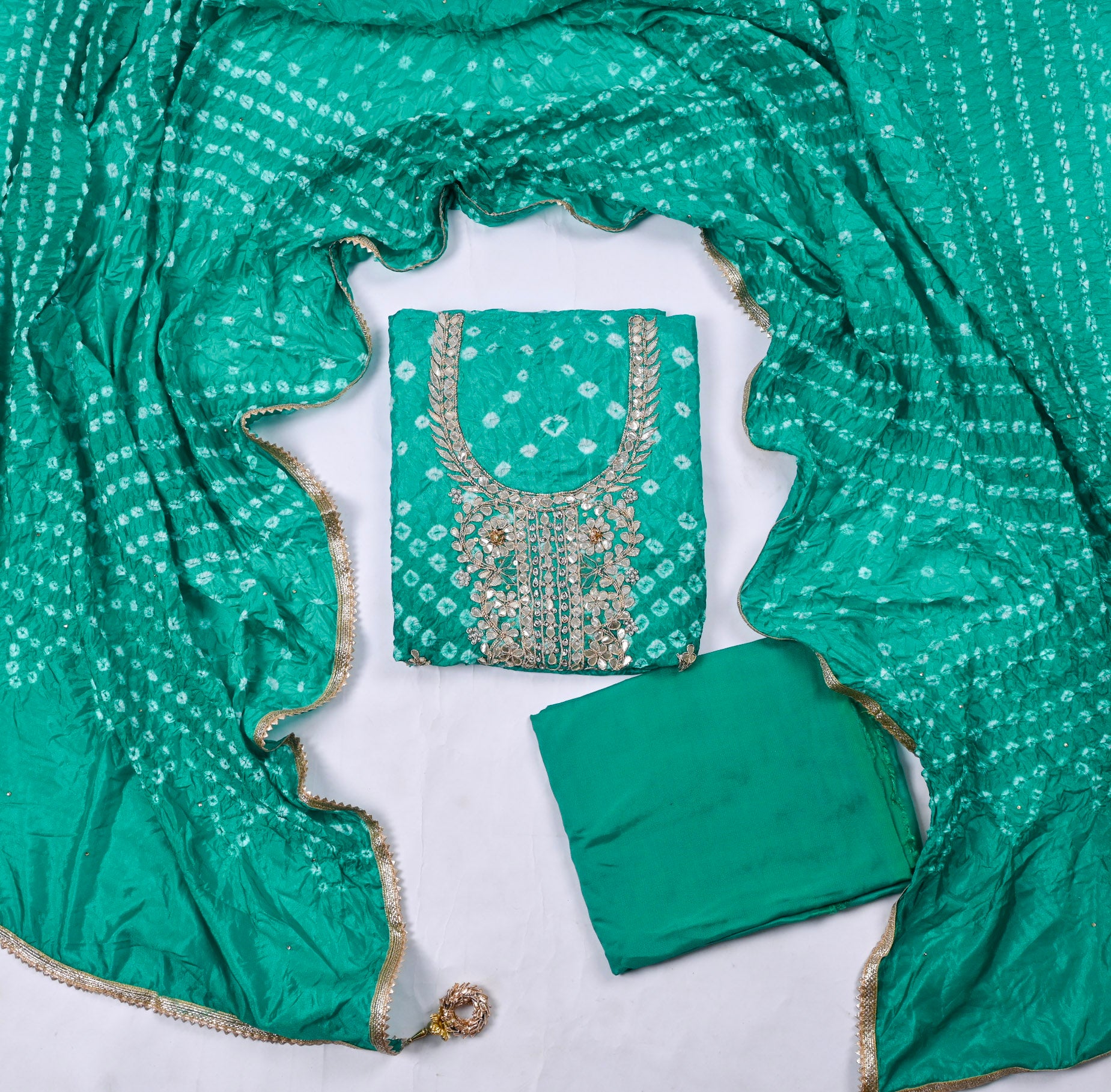 Muslin Teal Blue Unstitched Suit