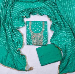 Muslin Teal Blue Unstitched Suit