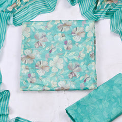 Muslin Sky Blue Unstitched Suit