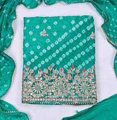 Muslin Teal Blue Unstitched Suit