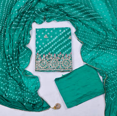 Muslin Teal Blue Unstitched Suit