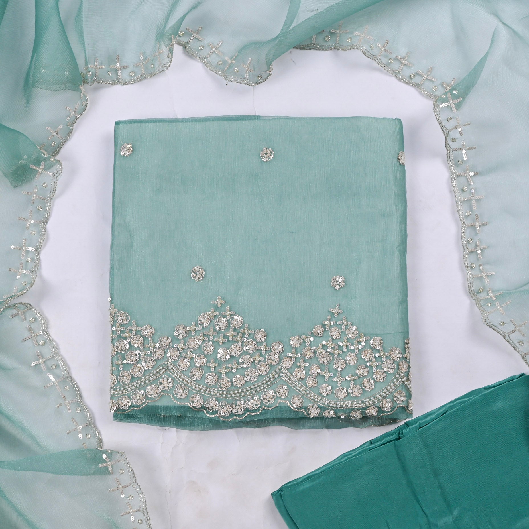 Crush Ferozi Unstitched Suit