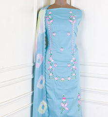 Self- Cotton Sea green Unstitched Suit