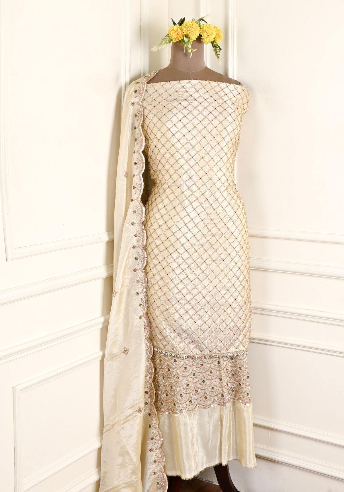 Shimmer Beige Unstitched Suit