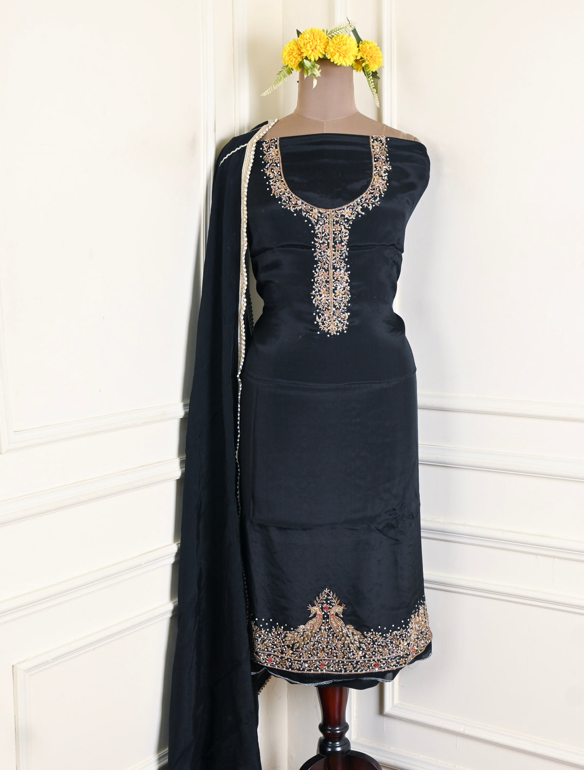 Silk Black Unstitched Suit