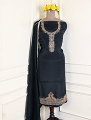 Silk Black Unstitched Suit