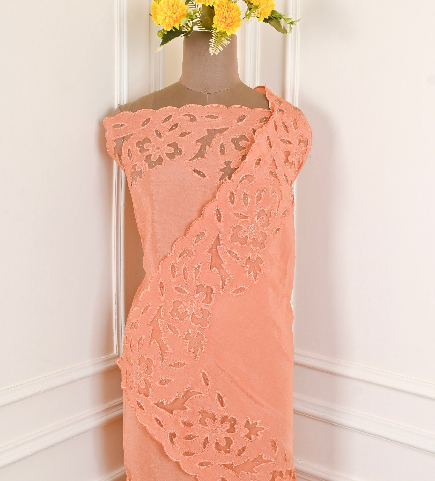 Banarasi Peach Unstitched Suit
