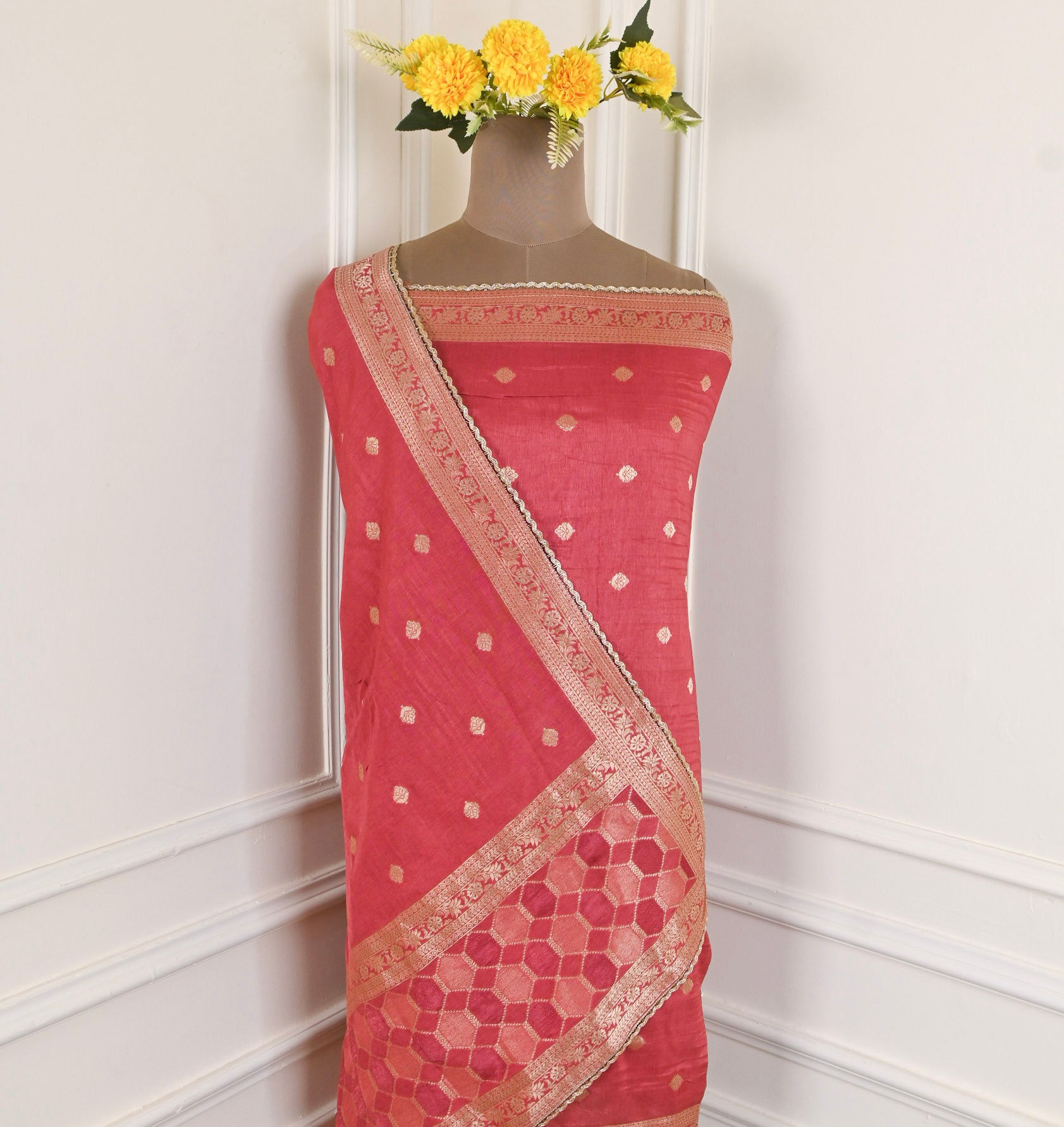 Banarasi Red Unstitched Suit
