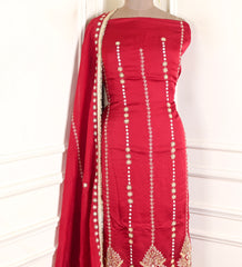 Organza Silk Red Unstitched Suit