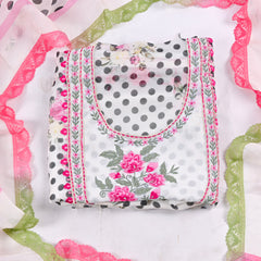 Twill Organza White Unstitched Suit