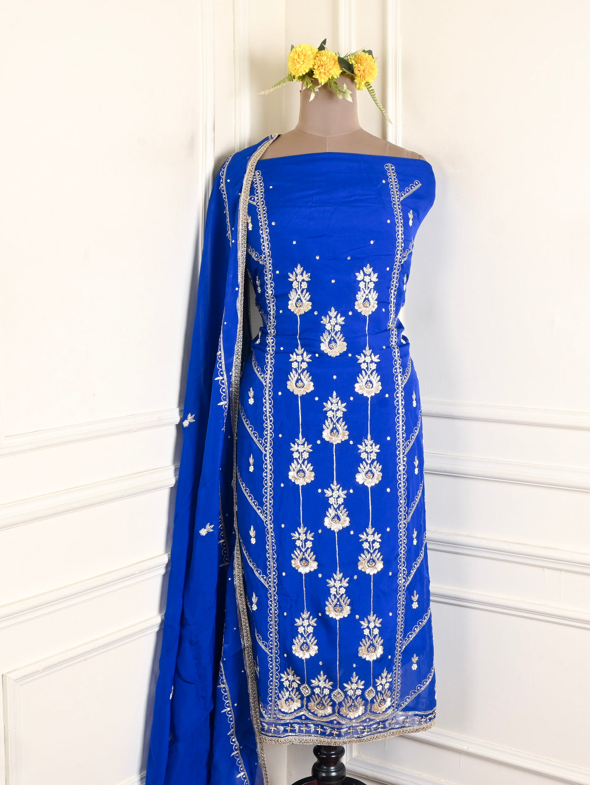Organza Blue Unstitched Suit