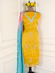 Organza Yellow Unstitched Suit