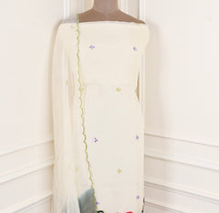 Organza White Unstitched Suit