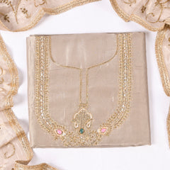 Tissue Shimmer Beige Unstitched Suit