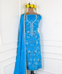 Crepe Sky Blue Unstitched Suit
