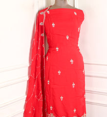 Organza Red Unstitched Suit