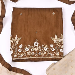 Organza Silk Brown Unstitched Suit