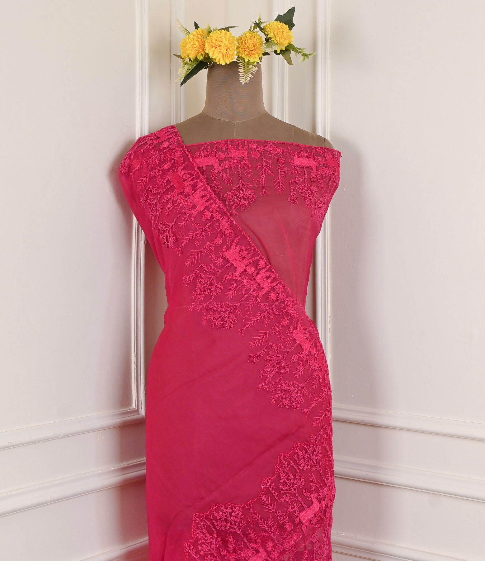 Organza Magenta Unstitched Suit