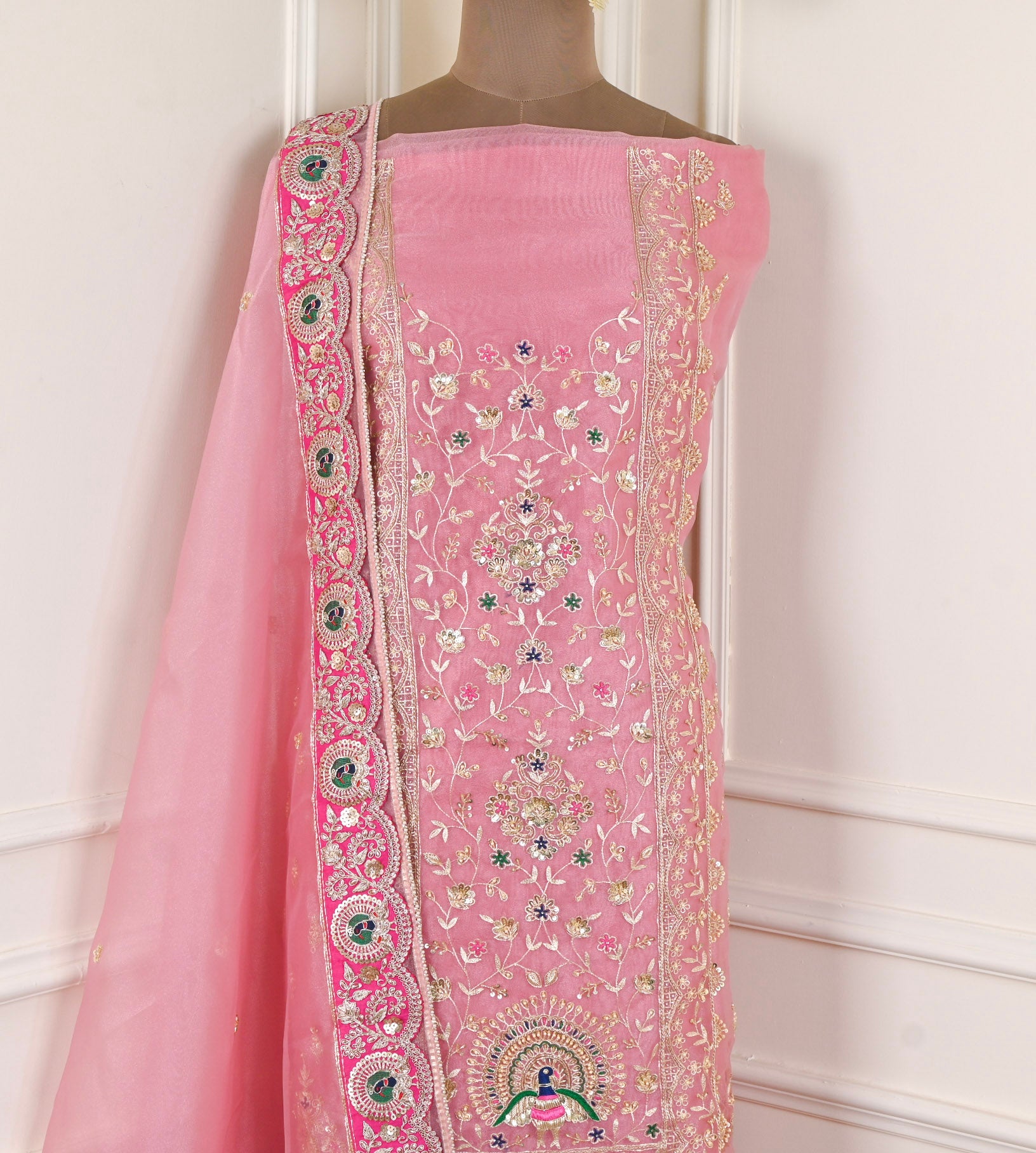 Glass Shimmer Pink Unstitched Suit