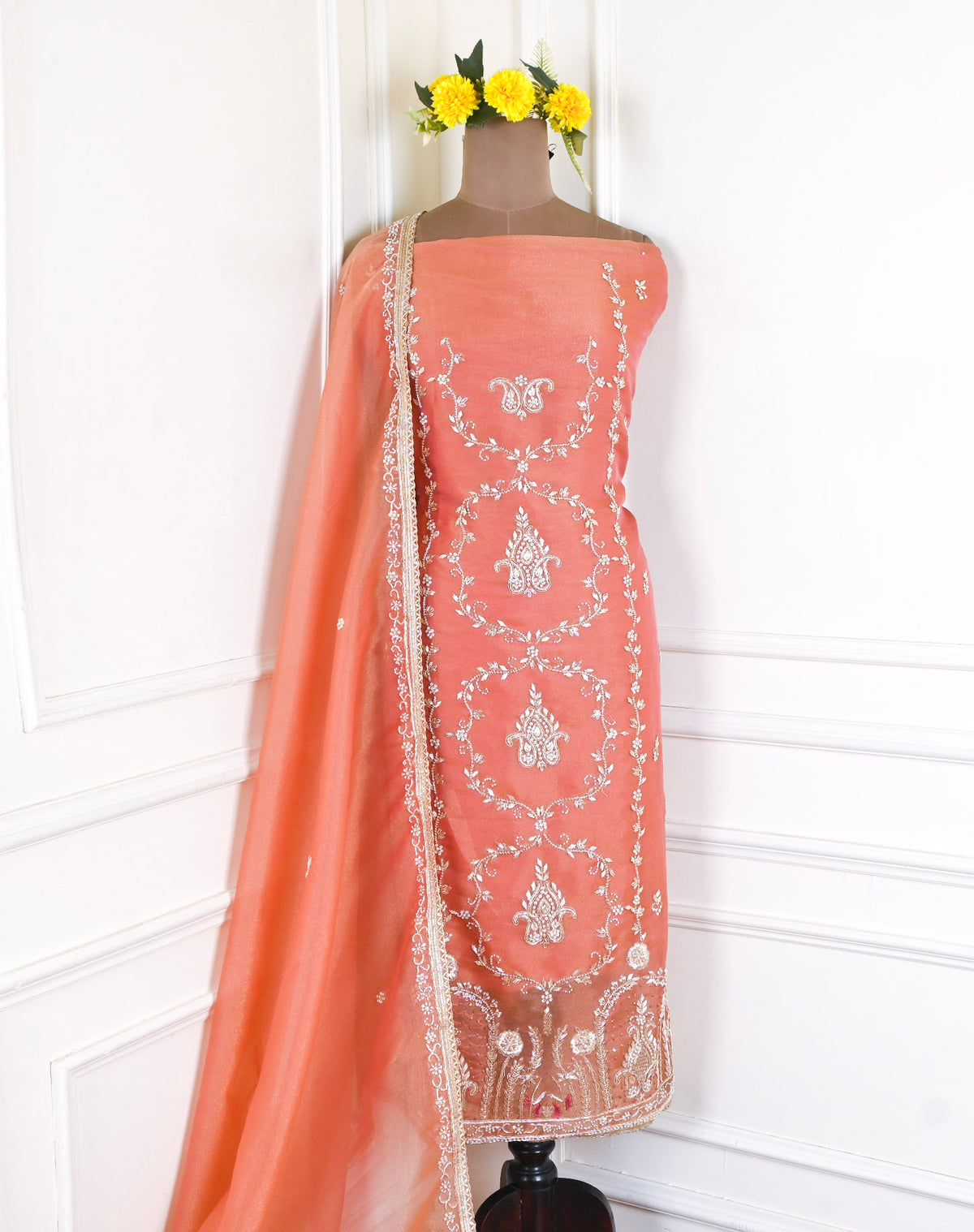 Sasha Shimmer Peach Unstitched Suit