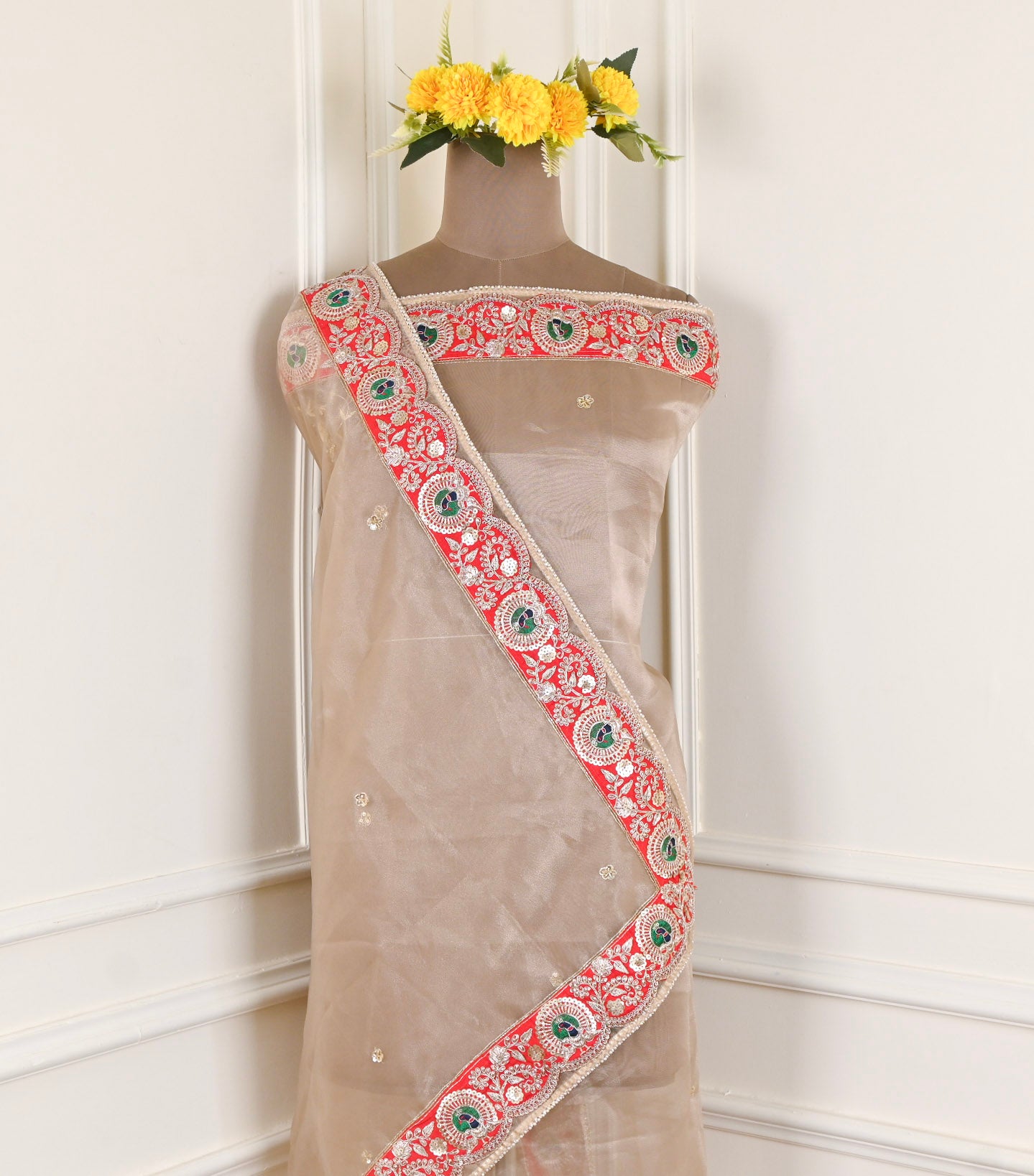 Glass Shimmer Beige Unstitched Suit