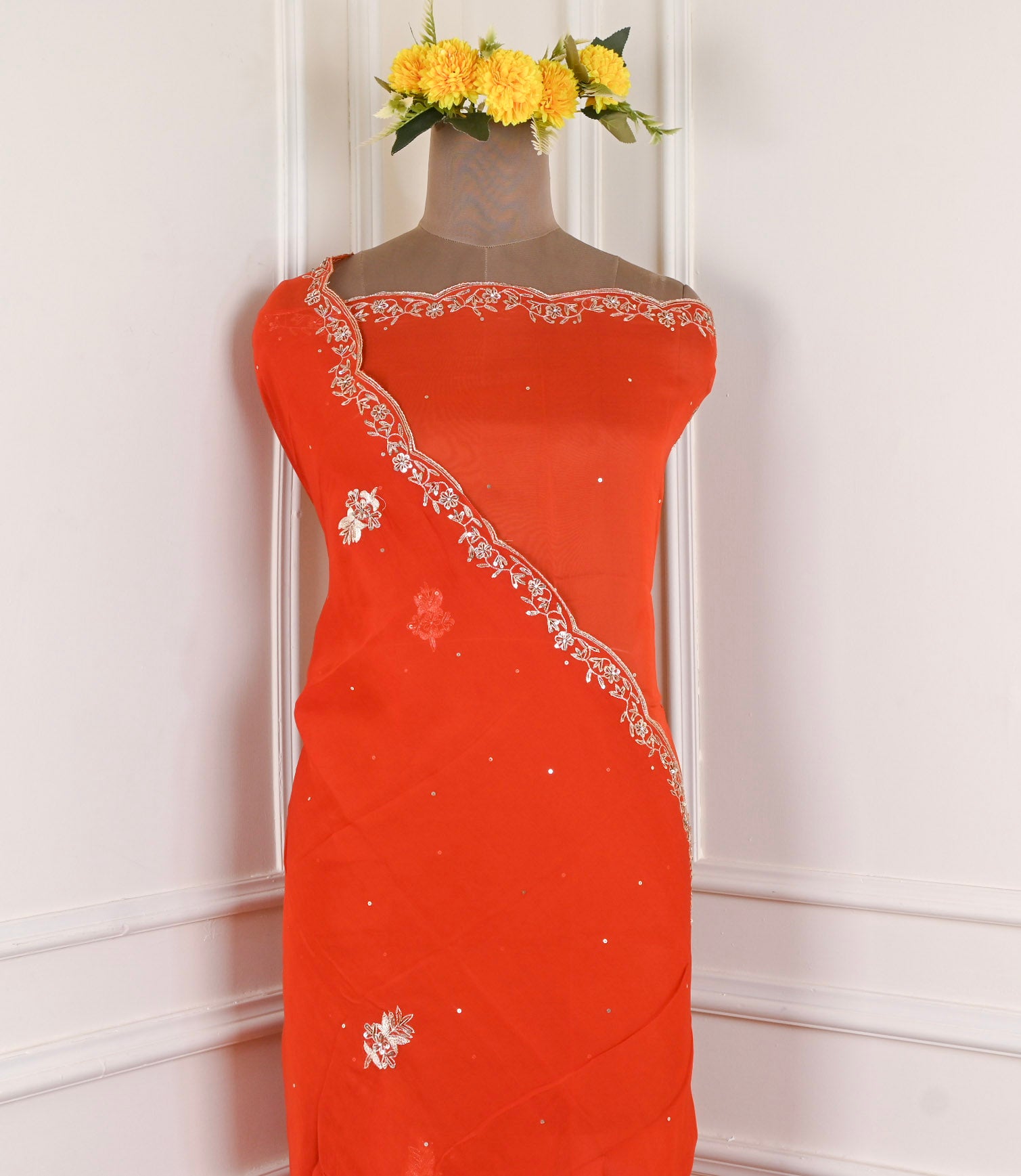 Crepe Orange Unstitched Suit