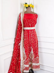 Crepe Maroon Semi-Stitched Anarkali Suit