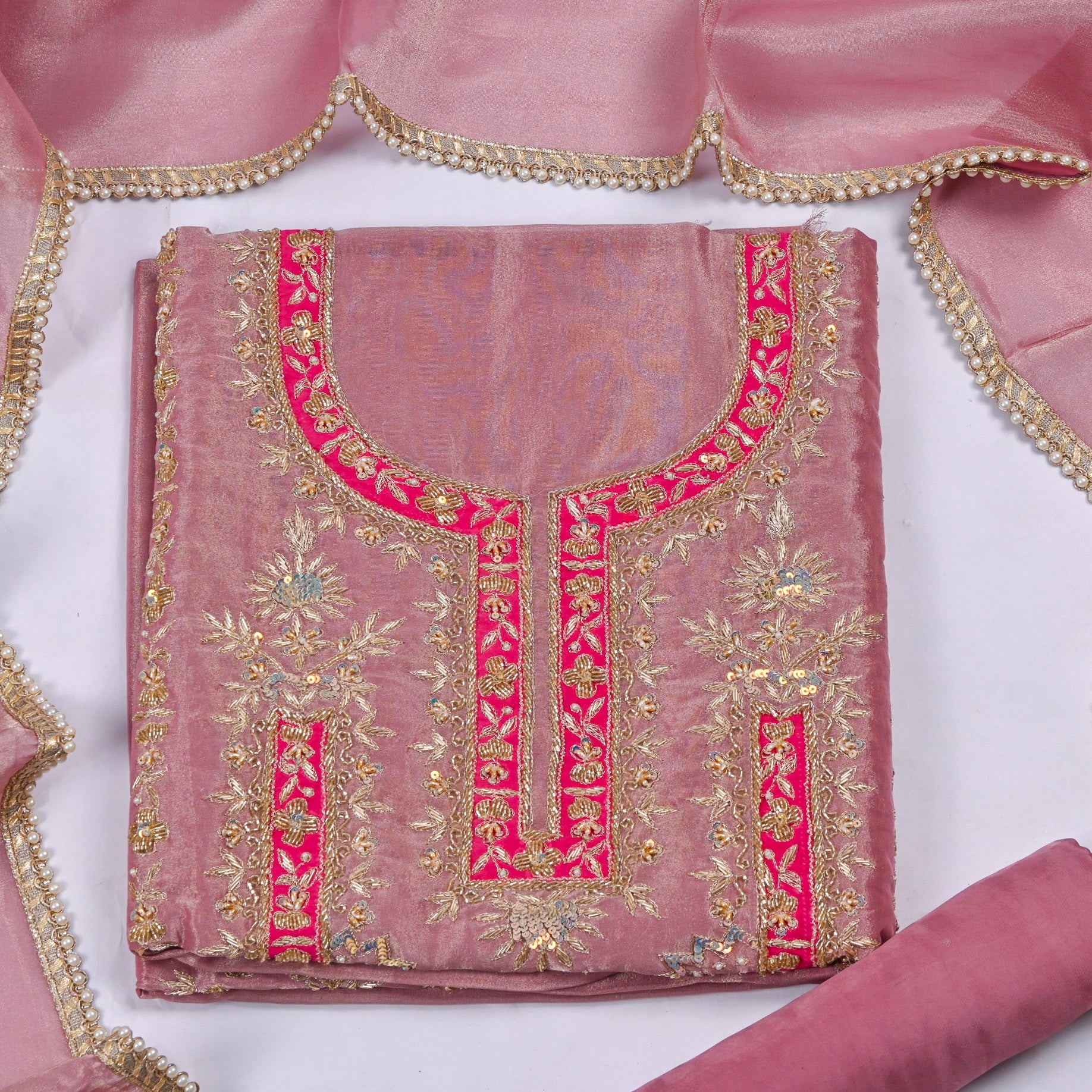Shimmer Onion Pink Unstitched Suit