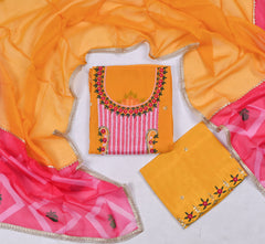 Organza Yellow Mustard Unstitched Suit