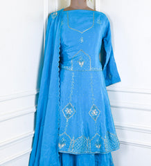 Crepe Ferozi Peplum Lehenga Suit